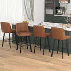 Swivel Bar Stools Set of 6, 26''H Upholstered Barstools with Backs, Modern Counter Height Bar Stool Chairs for Kitchen Island, Metal Legs, Faux Leather, Brown Counter Stools