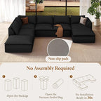 Vesgantti 141.7" Oversized Sectional Boneless Couch, 7 Seater Modular Sofa with Chaise & Ottoman & Armrest, Deep Seat Plush Corduroy Cloud Couches for Living Room, No Assembly Required, Black