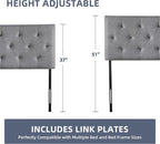 Linen Upholstered Headboard Queen Size, Modern Diamond Tufting Solid Wood Queen Headboard Only, Adjustable Height from 37” to 51” Head Board, Bed Frame or Wall Mount Headboards, Light Grey
