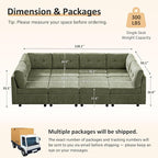 VANOMi 6 Seat Cloud Couches for Living Room with 2 Ottomans, 118" Convertible Modular Sectional Sofa Bed, Comfy Chenille Sofas & Couches for Living Room, Apartment, Office, Olive Green, Large Sofa Bed