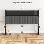 VINGLI King Size Headboard Only, Adjustable Upholstered Headboard with 2 Tier Shelves and Pegboard with Charging Stations and LED Lights, Modern Bed Headboard with Storage for Bedroom Decor