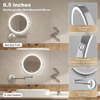 Hasipu 8.5-Inch Wall Mounted Makeup Mirror with Magnification, Rechargeable 2000 mAh Vanity Mirror with Lights, Bathroom Mirror with Dimmable Brightness, 3 Lighting Modes, Extendable Arm, Nickel