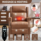 Manual Recliner Chair with Massage & Lumbar Heat, Breathable Leather Reclining Chair for Adults, Humanized Design Easy to Install Living Room Recliners Camel Brown