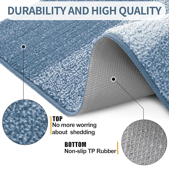 Kitinjoy Indoor Outdoor Door Mat, 32x20 Non-Slip Absorbent Dirt Trapper, Low-Profile Washable Inside Entrance Front Floor Mat, Sturdy Soft Entry Doormats for Entryway, Light Blue