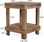 LITTLE TREE 2-Tier End Table, All Wooden Square Side Table with 2 Storage Shelves, Farmhouse Chairside Table Side End Table for Living Room, Small Bedside Table Nightstand for Bedroom, Natural Color