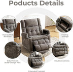 Power Lift Recliner Chair for Elderly with Massage and Heat, Dual Motor Electric Lift Chair with Arm Storage, Lay Flat Recliner for Big and Tall, Infinite Position, Gray