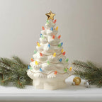 Lenox Figurine, Treasured Traditions Ivory Light-Up Ceramic Christmas Tree Figurine, Christmas Decorations, Holiday Winter Decor Indoor (Ivory, 1 Piece, 8.82-Inch Height) 3 AAA Batteries Not Included