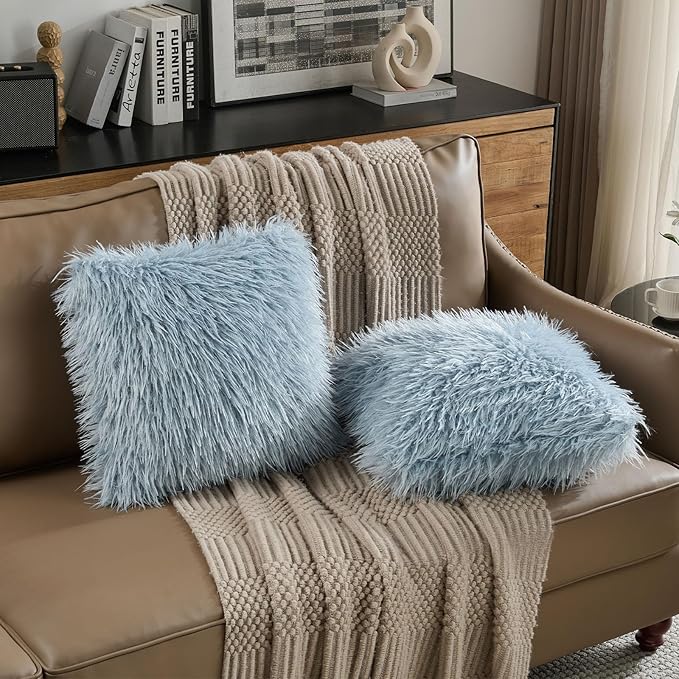 FUTEI Dusty Blue Decorative Throw Pillow Covers 18x18 Inch Set of 2,Soft Cozy Faux Fine Wool Textured Cushion Case,Modern Home Luxury Decor for Couch Bed Living Room