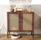 COSTWAY Buffet Cabinet with Storage, Storage Sideboard with Rattan Decorated Doors, Adjustable Shelf, Metal Legs, Accent Cabinet, Buffet Table Credenza for Hallway, Entryway, Living Room (1, Walnut)