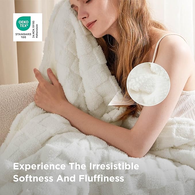 Bedsure GentleSoft Blankets Queen Size for Bed - Super Soft Cozy Blanket for Women Men Girls, Large Fuzzy Fleece Throw for Bedroom Decor, White, 90x90 Inches