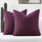 FUTEI Pack of 2 Purple Decorative Throw Pillow Covers 26x26 Inch Soft Cozy Solid Boucle Textured Euro Pillow Shams,Modern Home Decor for Couch Bed Living Room