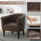 Pia Ricco Faux Leather Barrel Accent Chair, Comfy Club Armchair with Solid Wood Legs, Nailhead Trim Upholstered Single Sofa Chair for Living Room Bedroom/Reading Room, Chocolate, Set of 2