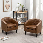 KINWELL 29" W Faux Leather Barrel Chairs Set of 2, Modern PU Upholstered Tufted Club Chairs with Nailhead Trim, Small Armchairs Accent Chairs for Living Room Bedroom Apartment Lounge Nursery, Coffee