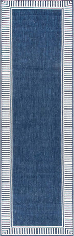 nuLOOM 2' x 6' Outdoor/Indoor Asha Area Rug, Asha Navy, Casual Design with Striped Border, Stain Resistant, Highly Durable, for Patio, Balcony, Bedroom, Living Room, Dining Room, Bathroom