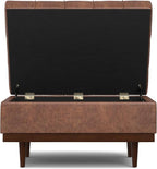 SIMPLIHOME Mariah 34 inch Wide Contemporary Rectangle Coffee Table Storage Ottoman in Distressed Saddle Brown Vegan Faux Leather, Assembled, For the Living Room, Entryway and Family Room
