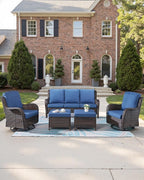 Pop 22x25/22x24 Outdoor Cushions for Patio 5 Piece Set - Set of 5 Water-Resistant Replacement Cushion for Wicker Dining Rocking Chairs Loveseat Couch Sectional Sofa - Navy Blue/Classic