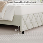 BarnFurin Queen Bed Frame with Diamond Tufted Headboard, Faux Leather Upholstered Bed with Wooden Slats Support, No Box Spring Needed, Mattress Foundation, Easy Assembly, Cream
