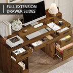 Executive Desk with File Drawers,Computer Desk with Storage,58 Inch Home Office Desk with Storage Cabinet for Bedroom, Rustic Brown