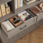 HOSTACK 71" Tall Bookcase with Drawers and Doors, 47" Wide Book Shelf and Bookcase with Storage, 6 Tier Large Book Storage Cabinet with 14" Deep Display Shelves for Living Room, Home Office, Ash Grey