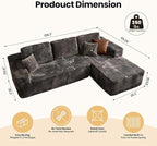 104" Cloud Sectional Couch with Chaise, Boneless L-Shaped Cloud Couch with Deep Seat, Soft Plush Modern Minimalist Sofa, Assembly Free Comfy Sofa for Office Living Room Apartment(Grey, Right Chaise)