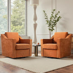 UIXE Swivel Accent Chairs Set of 2, Chenille Upholstered Arm Chair for Living Room, Modern Club Armchair Comfy Single Sofa Bedroom Reading Seat with Lumbar Pillow - Orange