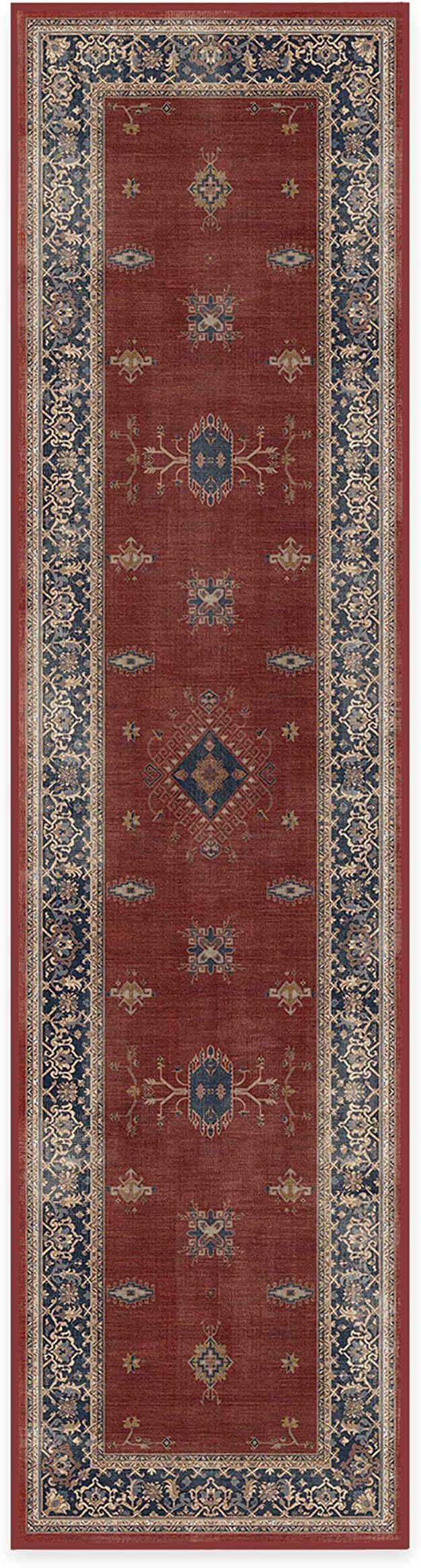 RUGGABLE Washable Vintage Runner Rug – Verena Amber Red 2.5x10, Stain-Resistant, Non-Slip Hallway Runner – Machine Washable Rug for Hallway, Entryway, Living Room & Kitchen–with Standard Pad