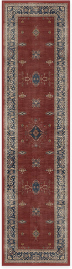 RUGGABLE Washable Vintage Runner Rug – Verena Amber Red 2.5x10, Stain-Resistant, Non-Slip Hallway Runner – Machine Washable Rug for Hallway, Entryway, Living Room & Kitchen–with Standard Pad