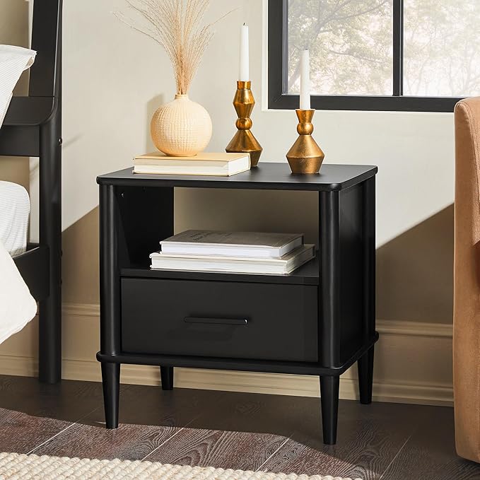 Walker Edison Modern 1-Drawer Nightstand, 20 Inch, Black 20-Inch