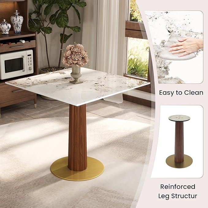 Sintered Stone Square Office Table and Chair Set - Meeting Table for Small Offices (Dark Brown Leg and Pandora Top, 1 Table and 2 Chairs)
