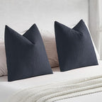 FUTEI Navy Blue Chenille Decorative Throw Pillow Covers 26x26 Inch Set of 2,Soft Cozy Striped Geometric Patterns Euro Pillow Shams,Modern Home Decor for Couch Bed Living Room