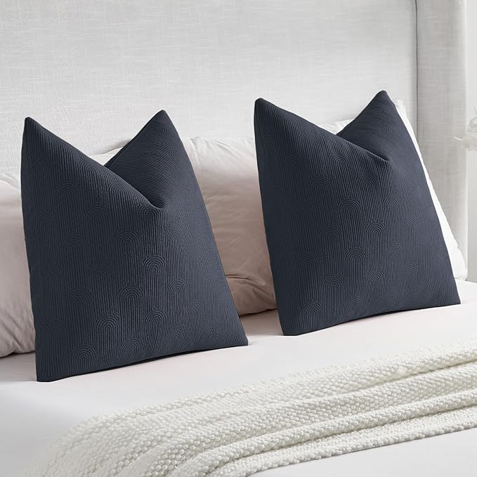 FUTEI Navy Blue Chenille Decorative Throw Pillow Covers 20x20 Inch Set of 2,Soft Cozy Striped Geometric Patterns Cushion Cases,Modern Home Decor for Couch Bed Living Room