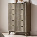 T4TREAM Fluted 5 Drawers Dresser, 48" Tall Modern Chest of Drawers, Curved Profile Design, Wood Drawer Organizer for Bedroom, Living Room, Hallway, Entryway, Grey Alder