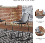 Signature Design by Ashley Centiar Modern Faux Leather 23.75" Counter Height Bucket Seat Barstool, Tubular Metal Base, Footrest for Comfort, Set of 2, Gray