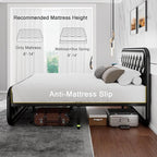 Full Size Metal Bed Frame with Button Tufted Leather Upholstered Headboard and Footboard, U-Shape Support Foundation, No Box Spring Required, Black