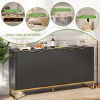 Fluted Accent Storage Cabinet, Kitchen Sideboard Buffet with 4 Fluted Doors, Adjustable Shelves for Living Room, Dining Room, Hallway (Black 4 Door)