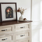 LINSY HOME Dresser for Bedroom with 6 Drawers, Wide Chest of Deep Drawers with Metal Handle, Wooden Bedroom Dresser with Storage Organizer for Closet, Living Room, Hallway, Beige