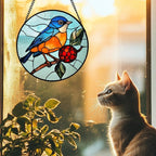 Stained Glass Window Hanging 4 Pcs Set Cardinal Blue Birds 6.3" - Suncatcher Door Garden Sun Catcher Decor Birthday Mother's Day for Bird Lovers Men Woman Nana Friend