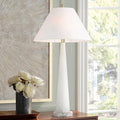 Possini Euro Design Regina 33" Tall Large Modern Glam End Table Lamp 2-Light Pull Chain White Finish Glass Single Fabric White Shade Living Room Bedroom Bedside Nightstand House Office Home Reading