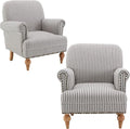 Mid Century Modern Accent Chairs Set of 2 Linen Fabric Armchair Wide Reading Chairs Upholstered Lounge Couch Chair for Bedroom/Living Room, Black Stripe