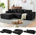 109" Cloud Sectional Couch, Boneless Couches for Living Room, Modular Sectional Sofa with Deep Seat, L-Shape Couch with Chaise, Comfy Corduroy Fluffy Modern Modular Sofa, No Assembly Required, Black
