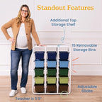 ECR4Kids 5-Tier Storage Rack with 15 Cubby Bins 5x3, Multipurpose Organization, Earthtone