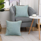 decorUhome Chenille Soft Throw Pillow Covers 20x20 Set of 2, Farmhouse Velvet Neutral Decorative Euro Pillow Covers with Stitched Edge for Couch Sofa Bed Home Decor, Aqua Haze