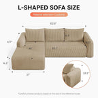 103'' Boneless Corduroy L Shaped Couch, 3 Seat Modular Sectional Deep Seat Sofa with Chaise Lounge, No Assembly Cloud Lounge Sleeper Sofa, Camel