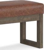 SIMPLIHOME Milltown 27 inch Wide Contemporary Rectangle Footstool Ottoman Bench in Distressed Saddle Brown Vegan Faux Leather, Assembled, for the Living Room and Bedroom