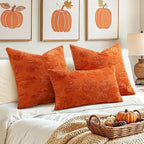 decorUhome Decorative Two Rust Pumpkins Thanksgiving Throw Pillow Covers 18x18 Set of 2, Soft Chenille Jacquard Farmhouse Textured Pillow Covers for Couch Bed Sofa Autumn Harvest Halloween Holiday