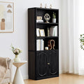 70.8" Tall Fluted Bookshelf with Storage Cabinet, Modern 5-Tier Wood Bookcase with Open Display Storage Shelf, Gold Handles for Office Living Room (Black)