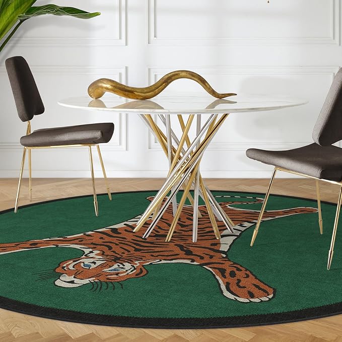 RUGGABLE x Jonathan Adler Machine Washable Modern Area Rug – Tiger Emerald 6 ft Round, Stain-Resistant, Non-Slip – Medium Rugs for Living Room, Bedroom, Hallway, Entryway & Office–with Standard Pad