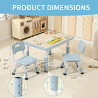 Toddler Table and 2 Chairs, Height-Adjustable Kids Table and Chairs Set, 31.5''L x 23.6''W Children Activity Table for Boys and Girls Aged 3-8