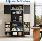 Cozy Castle 74" Farmhouse Pantry Cabinet with Charging Station, Tall Kitchen Storage Hutch Cabinet Coffee Bar Workstation, Sideboard Buffet Cupboard for Dining Room Living Room Furniture, Black