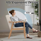 Modern Accent Chair with Arm Rest, Upholstered Linen Fabric Leisure Chair Comfy Side Chair with Backrest Button and Wooden Frame for Living Room Bedroom Reading(Beige), 1 PC